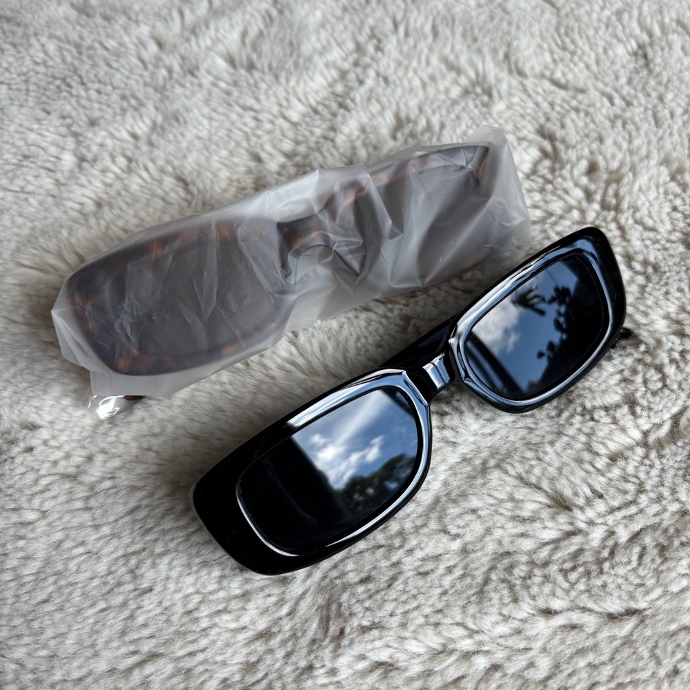 Unbranded Rectangular Sunglasses Women OS Multi NWT Retro Y2K Tortoise Black